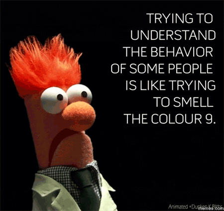 Meme of trying to understand the behavior of some people is like trying to smell the colour 9.