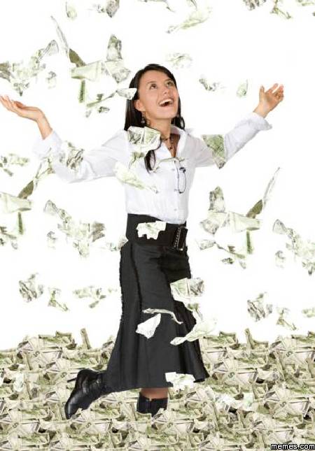 Woman making it rain money. | memes.com